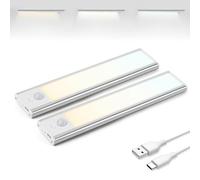 Brendz Lampe Detecteur de Mouvement Interieur, Rechargeable USB-C, 3 Températures de Couleur, Reglette Led Cuisine, Dimmables, Bande Magnétique pour Armoires, Couloirs, Escalier, Garage, 2 x 20cm