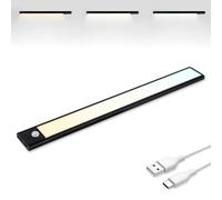 Brendz Lampe Detecteur de Mouvement Interieur, Rechargeable USB-C | 3 Températures de Couleur, Reglette Led Cuisine, Dimmables, Bande Magnétique pour Armoires, Couloirs, Escalier, 40cm, Noir