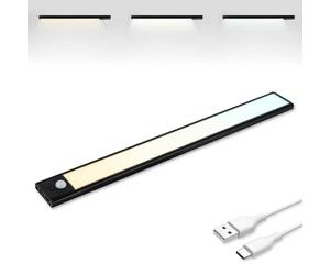 Brendz Lampe Detecteur de Mouvement Interieur, Rechargeable USB-C | 3 Températures de Couleur, Reglette Led Cuisine, Dimmables, Bande Magnétique pour Armoires, Couloirs, Escalier, 40cm, Noir