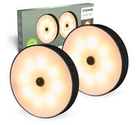 Brendz Lampe Detecteur de Mouvement Interieur Ronde, Rechargeable par USB-C, Magnétique, 2 pièces, Blanc Chaud 3000K, Veilleuse, Spot LED Rechargeable, Lampe Placard, noir