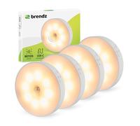 Brendz Lampe Detecteur de Mouvement Interieur Ronde, Rechargeable par USB-C, Magnétique, 4 pièces, Blanc Chaud 3000K, Lampe LED Rechargeable, Lampe Placard