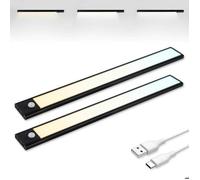 Brendz Led Armoire Detecteur Mouvement, Reglette Led Rechargeable USB-C, Led Dressing, Lampe de Placard, Dimmables, 2x40cm, Noire