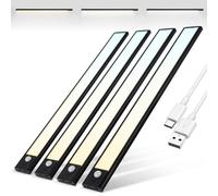 Brendz Led Armoire Detecteur Mouvement, Reglette Rechargeable USB-C, 3 Températures de Couleur, Led Dressing, Lampe de Placard, Dimmables, Bande Magnétique pour Armoires, Couloirs, 4 x 40cm