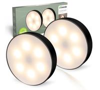 Brendz Spot LED Rond pour Armoire, Commande Tactile, Rechargeable USB-C, Dimmerable, Magnétique, 2 pièces, 3 Températures de Couleur, Veilleuse, Lampe LED Rechargeable, Lampe Placard, noir