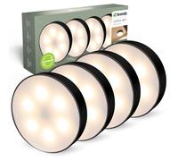 Brendz Spot LED Rond pour Armoire, Commande Tactile, Rechargeable USB-C, Dimmerable, Magnétique, 4 pièces, 3 Températures de Couleur, Lampe LED Rechargeable, Lampe Placard, noir