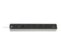 Brennenstuhl 1153243026 Ecolor 4 Voie Noir/Blanc Saso Rallonge W/USB 3M