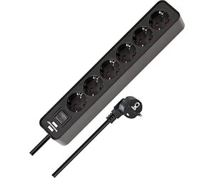 BRENNENSTUHL 1153260000 - Base múltiple Ecolor Negra Con diseño compacto (6 Tomas)