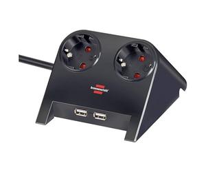 BRENNENSTUHL 1153500222 - Base múltiple de sobremesa Con 2 Tomas y 2 puertos USB (Color Negro)