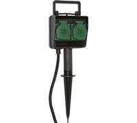 Brennenstuhl Prise de jardin 1154430 – 2 prises IP44 avec piquet de terre 1,4 m Noir/Vert