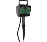 Brennenstuhl 1154440 Prise de Jardin avec Piquet de Terre IP44 4 Prises, Noir/Vert, 1,4m
