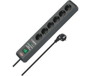 Brennenstuhl 1159540366 Secure-Tec Prolongateur multiprise, Anthracite, 2m | Multiprise avec câble de 2 m et interrupteur, conçue en Allemagne, gris