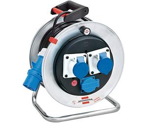 Brennenstuhl 1192786 Enrouleur de câble 33 m série Garant SK en acier galvanisé antirouille, 2 prises CEE 3 pôles 230 V/16 A, 1 prise Schuko, couvercles autofermés, diamètre 29 cm, poignée ergonomique