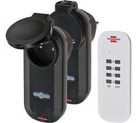 Brennenstuhl 1507031 Set 1 Télécommande et 2 Récepteurs Comfort-Line (Allumer et éteindre facilement les apprailes electrique, Utilisation en extérieur IP44), Noir & Blanc, Noir/Blanc, 2 Prises