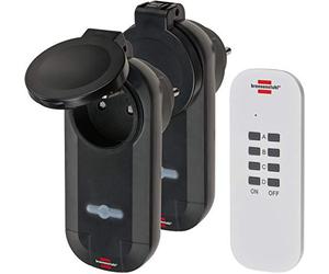 Brennenstuhl 1507031 Set 1 Télécommande et 2 Récepteurs Comfort-Line (Allumer et éteindre facilement les apprailes electrique, Utilisation en extérieur IP44), Noir & Blanc, Noir/Blanc, 2 Prises