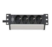 Brennenstuhl Alu-Line 10"" pour armoires électriques, 4 prises, noir/argent, 2m H05VV-F 3G1,5 avec interrupteur - 1390007004