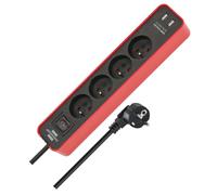 Brennenstuhl Bloc multiprise Ecolor 4 Prises 2 Ports USB Interrupteur 1,5m | Prises orientées à 45 degrés 2P+T 16A 230V, voyant de fonctionnement, H05VV-F 3G1,0, surface polie, en intérieur, rouge/noir