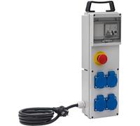 Brennenstuhl Coffret de Chantier BD 4M/16/AU, avec 4 Prises à clapet et 2m de câble (IP44, disjoncteur différentiel, Bouton d'arrêt d'urgence) 1154911 Gris