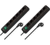 Brennenstuhl Eco-Line Lot de 2 multiprises 6 Prises (Prises de Terre Multiples avec Protection de Contact Accrue, Interrupteur et câble de 1,5 m) Noir