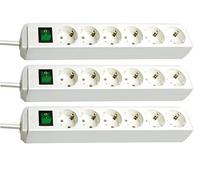 Brennenstuhl Eco-Line Lot de 3 multiprises 6 prises avec interrupteur et câble de 1,5 m - particulièrement économe en énergie - Blanc