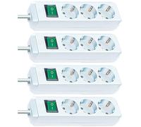 Brennenstuhl Eco-Line Lot de 4 multiprises à 3 prises avec sécurité enfant, interrupteur et câble de 1,5 m Blanc