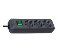 Brennenstuhl Eco-Line Multiprise avec interrupteur 3 prises noir 1,5m H05VV-F 3G1,5, 1152300015