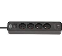 Brennenstuhl Ecolor Multiprise avec USB et 4 Prises (multiprise avec 2 chargeurs USB, flèche et câble de 1,5 m) Noir