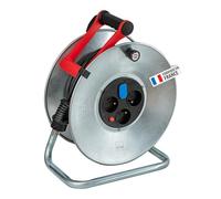 Brennenstuhl Enrouleur câble Silver Brico-250 avec USB/Enrouleur électrique 3 Prises Courant et 2 Prises-Chargeur USB (en intérieur, flasques en métal, 25m câble, fabriqué en France) Gris Moyen