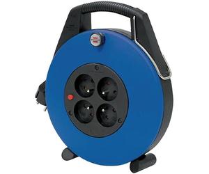 Brennenstuhl Enrouleur de câble Confort-Line CL-X/Petit enrouleur électrique 4 prises de courant (10m H05VV-F, disjoncteur, bouton tournant, crochet, en intérieur, fabriqué en France) noir/bleu