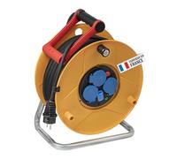 Brennenstuhl Enrouleur de câble Standard Pro avec USB/Enrouleur électrique 3 Prises de Courant avec clapet et 2 Prises-Chargeur USB (en extérieur, 25m de câble RN-F, fabriqué en France) Moyen Jaune