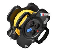 Brennenstuhl Enrouleur de câble électrique compact X-GUM avec 3 prises, 2 ports USB (15m, utilisation en intérieur, fabriqué en France)