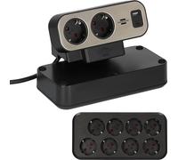 Brennenstuhl Estilo Duplex Tischsteckdosenleiste 2m, 1x USB C, 1x USB A, 10x Schutzkontakt-Steckdosen, Silber/Schwarz