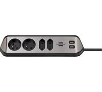 Brennenstuhl® Estilo Multiprise avec 4 Prises (multiprise avec Surface en Acier Inoxydable pour Cuisine et Bureau, avec Fonction de Charge USB) Argenté/Noir
