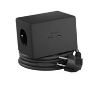 Brennenstuhl Hugo! ONE 2ème génération Cube de prise USB C 20 W PD | Chargeur sans fil, multiprise USB C, interrupteur tactile, station de charge inductive avec câble de 2 m, noir profond