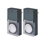 Brennenstuhl Minuterie MZ 44, prise mécanique avec minuterie journalière protégée IP44, avec protection de contact accrue et couverture de protection, noir (2 pièces)