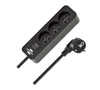 Brennenstuhl Multiprise Ecolor 3 Prises avec Interrupteur (Bloc multiprises orientées à 45 degrés, Surface polie, 1,5m de câble H05VV-F 3G1,0) Noire/Noire