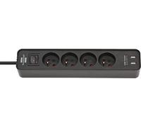 Brennenstuhl Multiprise ECOLOR Noire, 4 prises + 2 prises USB, avec 1,5m de câble