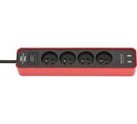 Brennenstuhl Multiprise ECOLOR Rouge, 4 prises + 2 prises USB, avec 1,5m de câble