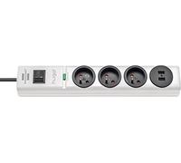 Brennenstuhl Multiprise Hugo! Blanche – 3 prises + 2 USB, parasurtenseur, câble 2 m