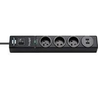 Brennenstuhl Multiprise Hugo! – 3 prises + 2 ports USB, parasurtenseur, câble 2 m – Noir