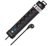 Brennenstuhl Multiprise Premium Plus 6 Prises avec Interrupteur à Voyant (Bloc multiprises orientées à 45 degrés, Guide-câbles, Oeillets Porte-vis, 3m H05VV-F 3G1,5, fabriquée en France) Noire