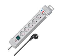 Brennenstuhl Multiprise Premium Plus 6 Prises avec Interrupteur à Voyant (Bloc multiprises orientées à 45 degrés, Guide-câbles, œillets Porte-vis, 3m H05VV-F 3G1,5, fabriquée en France) Grise