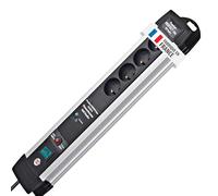 Brennenstuhl Multiprise Premium Protect-Line Alu, 4 prises, avec parasurtenseur et 3m de câble (60.000A), Fabrication Française