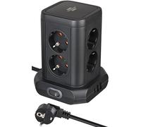 Brennenstuhl Multiprise Tour 8 Prises avec USB (Bloc multiprise 8 Prises avec 2 Ports USB A & 1 x USB C Power Delivery pour Charge Rapide, multiprises en Disposition à 45°, câble de 2 m) Noir