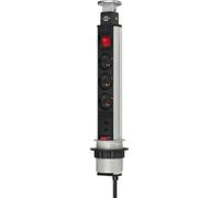 Brennenstuhl Multiprise escamotable Tower Power Bloc 3 prises +2 USB, interrupteur, 2 m, anthracite