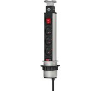Brennenstuhl Multiprise Tower Power/Bloc multiprise (encastrable, diamètre de perçage nécessaire 60mm, 3 Prises de Courant, Interrupteur, 2m de câble H05VV-F) pour Plan de Travail