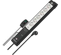 Brennenstuhl Premium-Line Comfort Switch Plus Multiprise 6 Prises (câble de 3 m, Interrupteur Main/Pied supplémentaire avec Connexion RJ-11, Prise et Extensible, fabriqué en Allemagne) Noir/Gris