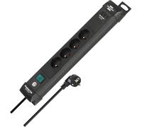 Brennenstuhl Premium-Line Multiprise avec 4 Prises et 2X USB C PD 65W et USB A 18W (Made in Germany, Bloc Multiprise avec 3m de câble et Interrupteur, Multiprise Murale) Noir