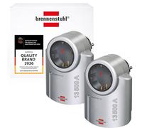 Brennenstuhl Primera-Line Lot de 2 adaptateurs de Prise avec Protection Contre Les surtensions (Adaptateur comme Protection Contre la Foudre pour appareils électriques) Argenté/Noir