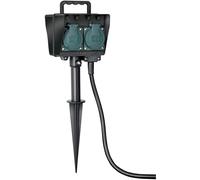 Brennenstuhl 1154440 Prise de Jardin avec Piquet de Terre IP44 4 Prises, Noir/Vert, 1,4m
