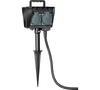 Brennenstuhl Prise de Jardin 4 x avec Pointe de Terre (Plastique résistant aux intempéries, Prise extérieure avec boîtier étanche, câble 1,5m) Noir